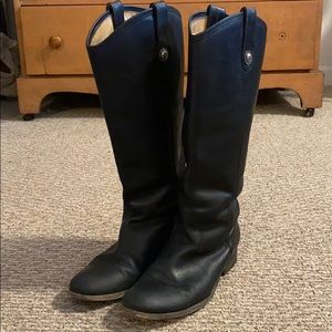 FRYE Melissa Button Lug Black Boots Riding Knee leather